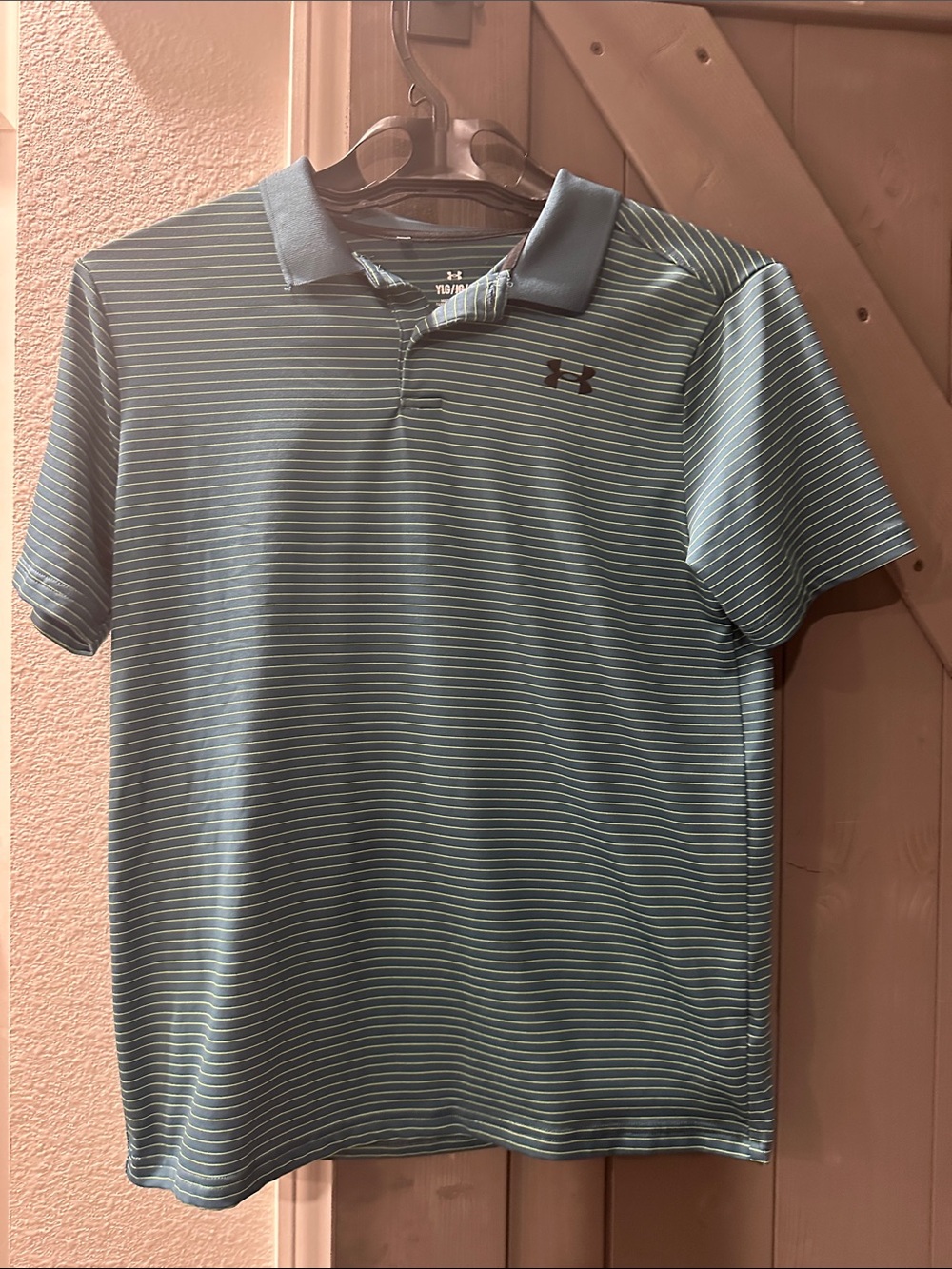 Under Armour Boys Teal and White Striped Performance Polo